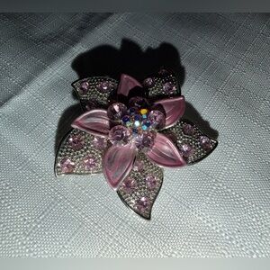 2” PALE PINK MARCASITE 3D FLOWER BROOCH PIN
